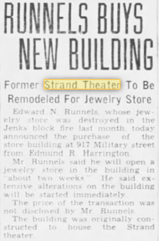 March 1939 converted to jewelry store Strand Theatre, Port Huron